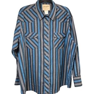 Wrangler Snap Blue Striped Metallic Thread Shirt 2XL Western Unisex